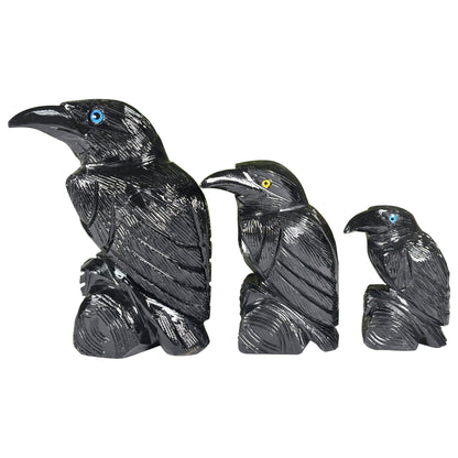 Black Onyx Raven 3-Piece Set from Peru Hand Carved Gemstone Bird Figurines - Gem Avenue Retail