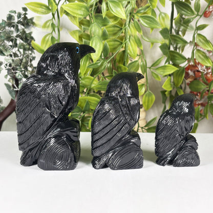 Black Onyx Raven 3-Piece Set from Peru Hand Carved Gemstone Bird Figurines - Gem Avenue Retail
