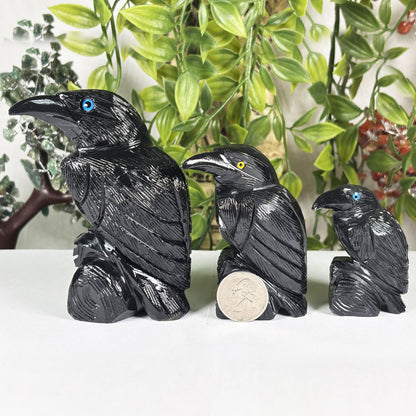 Black Onyx Raven 3-Piece Set from Peru Hand Carved Gemstone Bird Figurines - Gem Avenue Retail