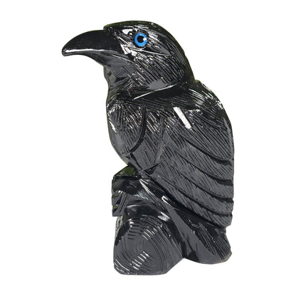 Black Onyx Raven Hand-Carved Crystal Figurine for Healing, Protection, Spiritual Energy, Altar Decor & Unique Gifts - RAN125