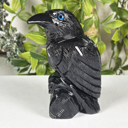 Black Onyx Raven Hand-Carved Crystal Figurine for Healing, Protection, Spiritual Energy, Altar Decor & Unique Gifts - RAN125