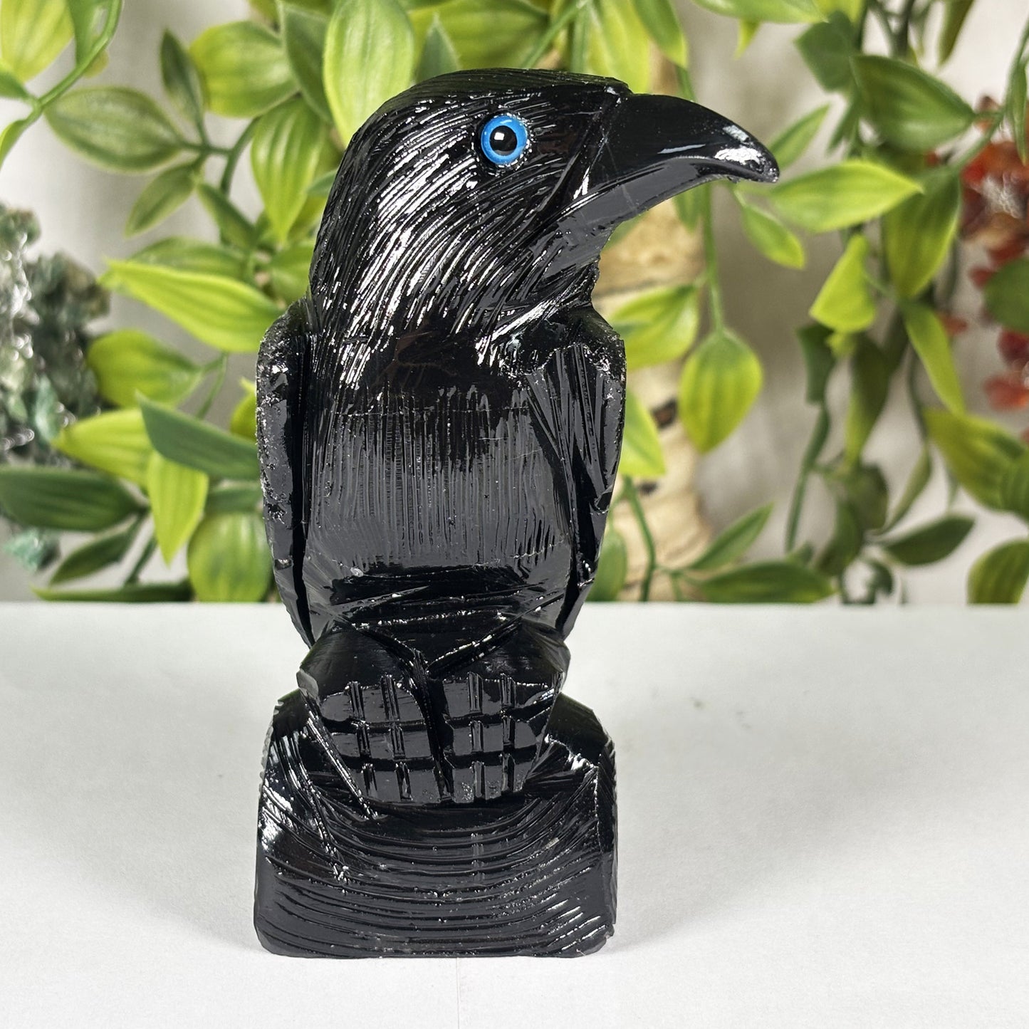 Black Onyx Raven Hand-Carved Crystal Figurine for Healing, Protection, Spiritual Energy, Altar Decor & Unique Gifts - RAN125