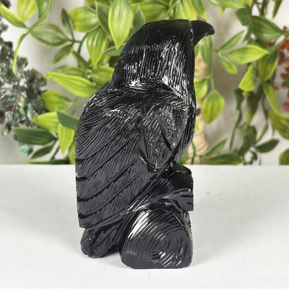 Black Onyx Raven Hand-Carved Crystal Figurine for Healing, Protection, Spiritual Energy, Altar Decor & Unique Gifts - RAN125