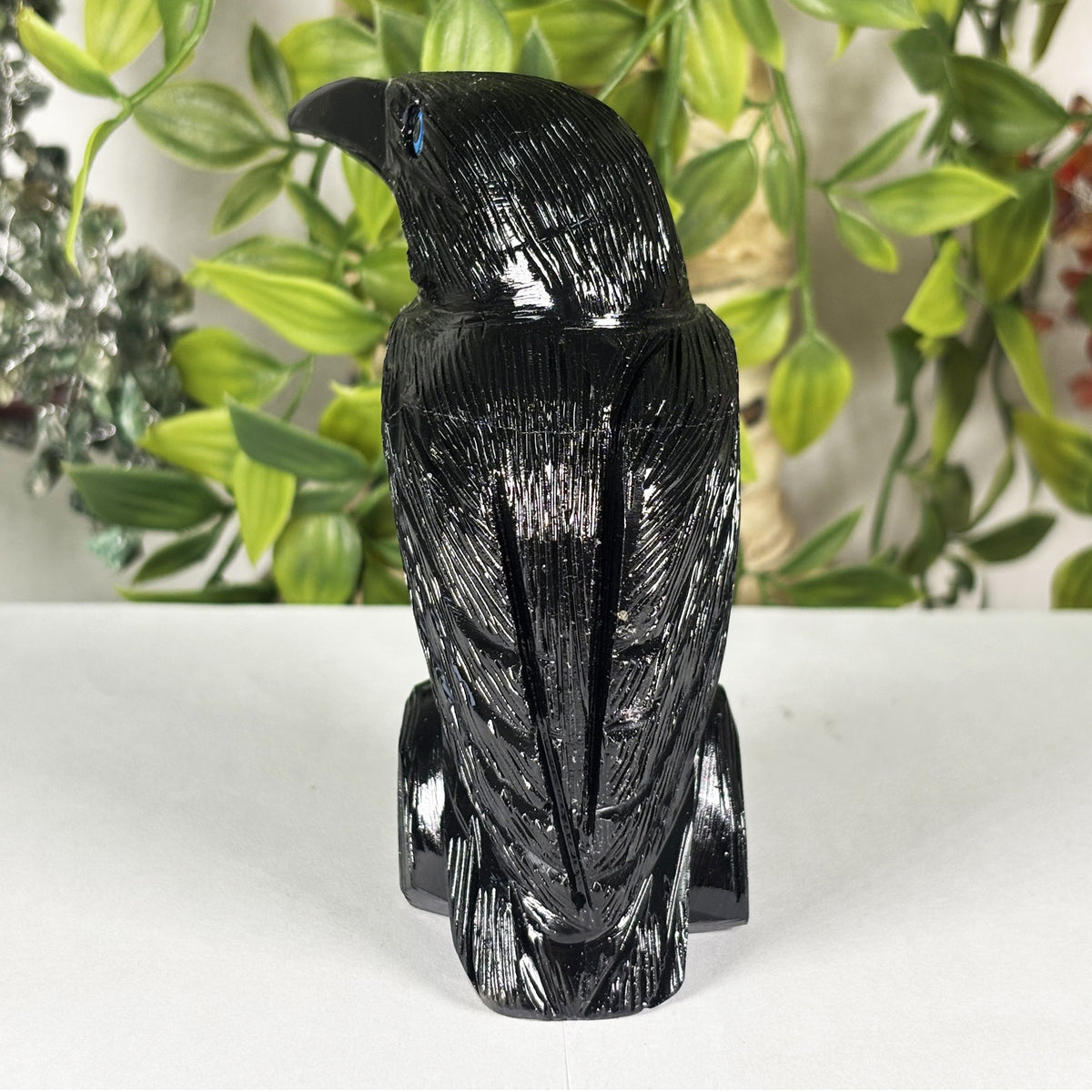 Black Onyx Raven Hand-Carved Crystal Figurine for Healing, Protection, Spiritual Energy, Altar Decor & Unique Gifts - RAN125