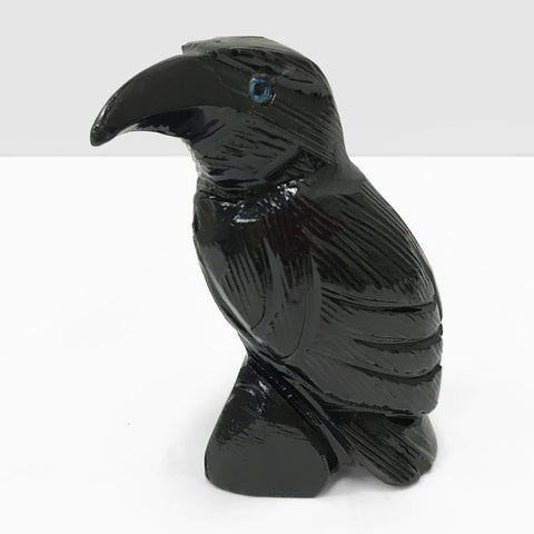 Hand-Carved Black Obsidian Raven Gemstone Crystal Carving