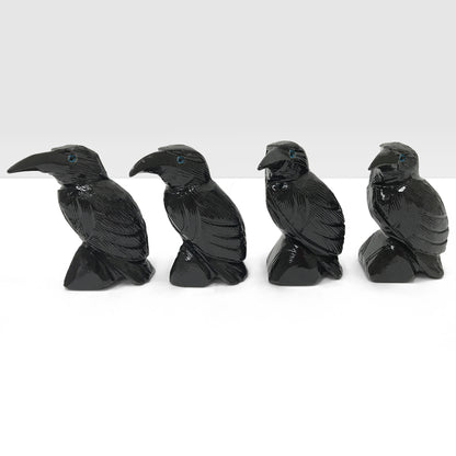 Hand Carved Raven Natural Black Onyx Crystal Gemstone Figurine Animal Sculpture Home Decor - Gem Avenue
