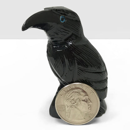 Hand Carved Raven Natural Black Onyx Crystal Gemstone Figurine Animal Sculpture Home Decor - Gem Avenue