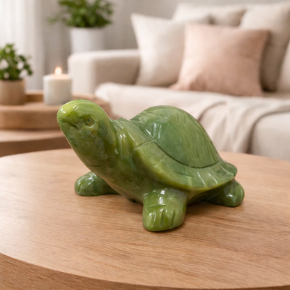Hand-Carved Nephrite Jade Turtle Figurine Natural Crystal Sculpture for Healing, Good Luck, Home Decor, Office Display & Gift for Collectors  14-0003