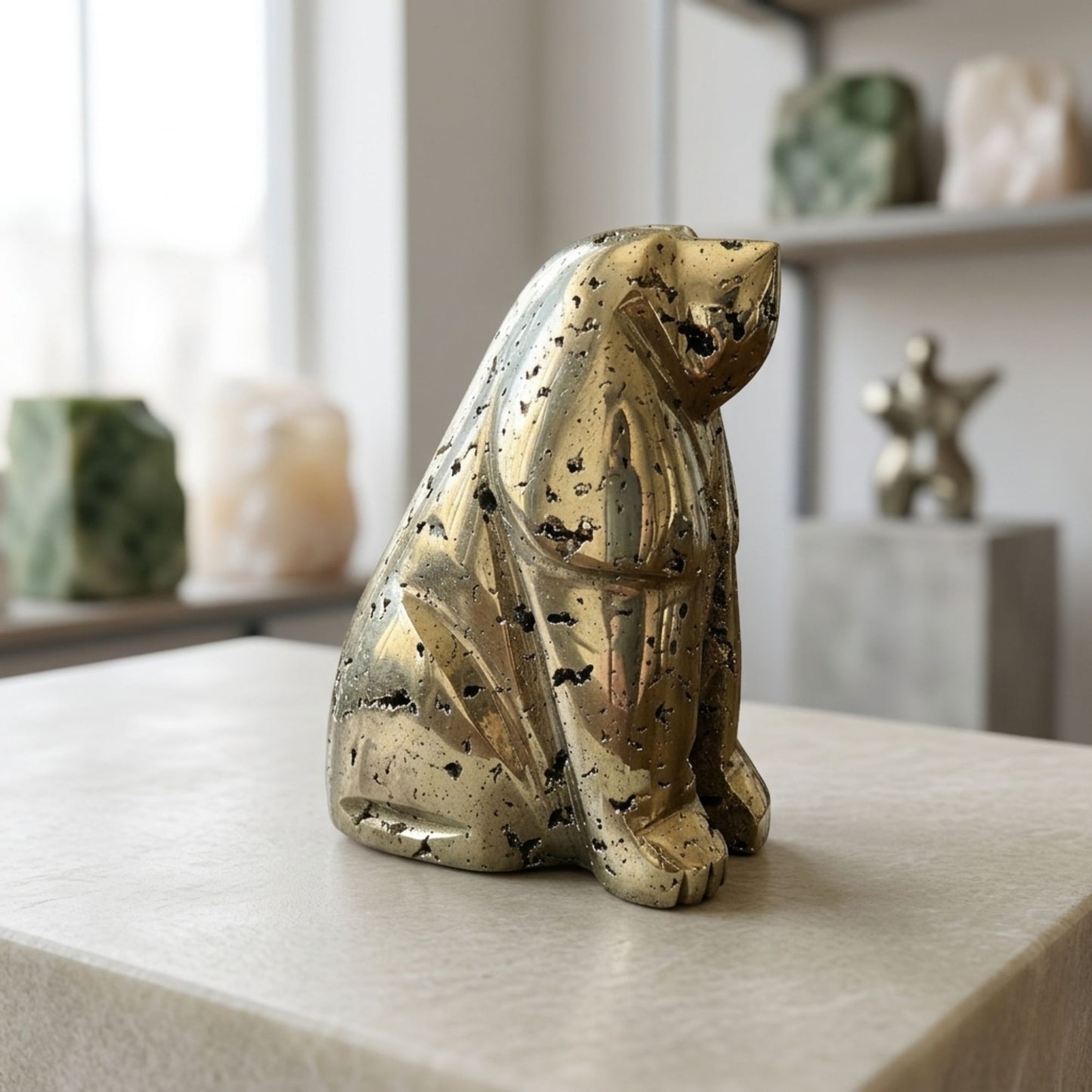 Hand-Carved Pyrite Dog Figurine Natural Gemstone Crystal Animal Carving for Healing, Good Luck & Home Decor