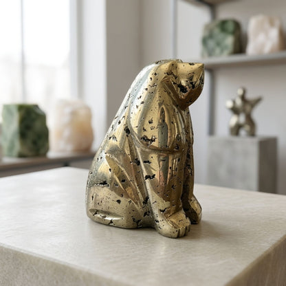 Hand-Carved Pyrite Dog Figurine Natural Gemstone Crystal Animal Carving for Healing, Good Luck & Home Decor