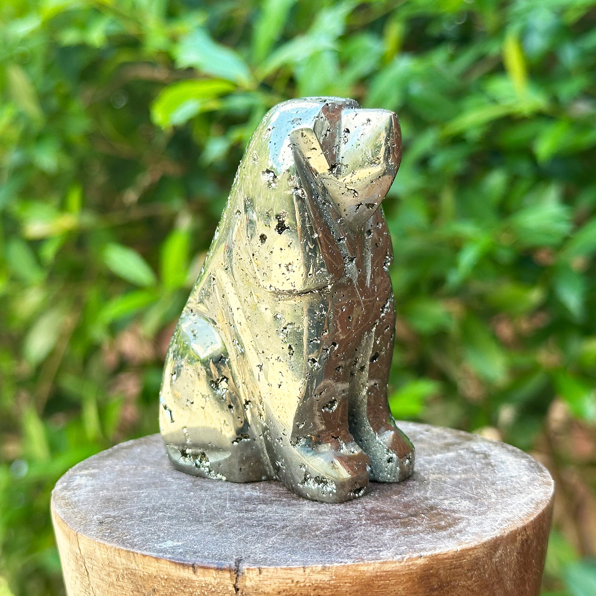 Hand-Carved Pyrite Dog Gemstone Animal Carving - Gem Avenue