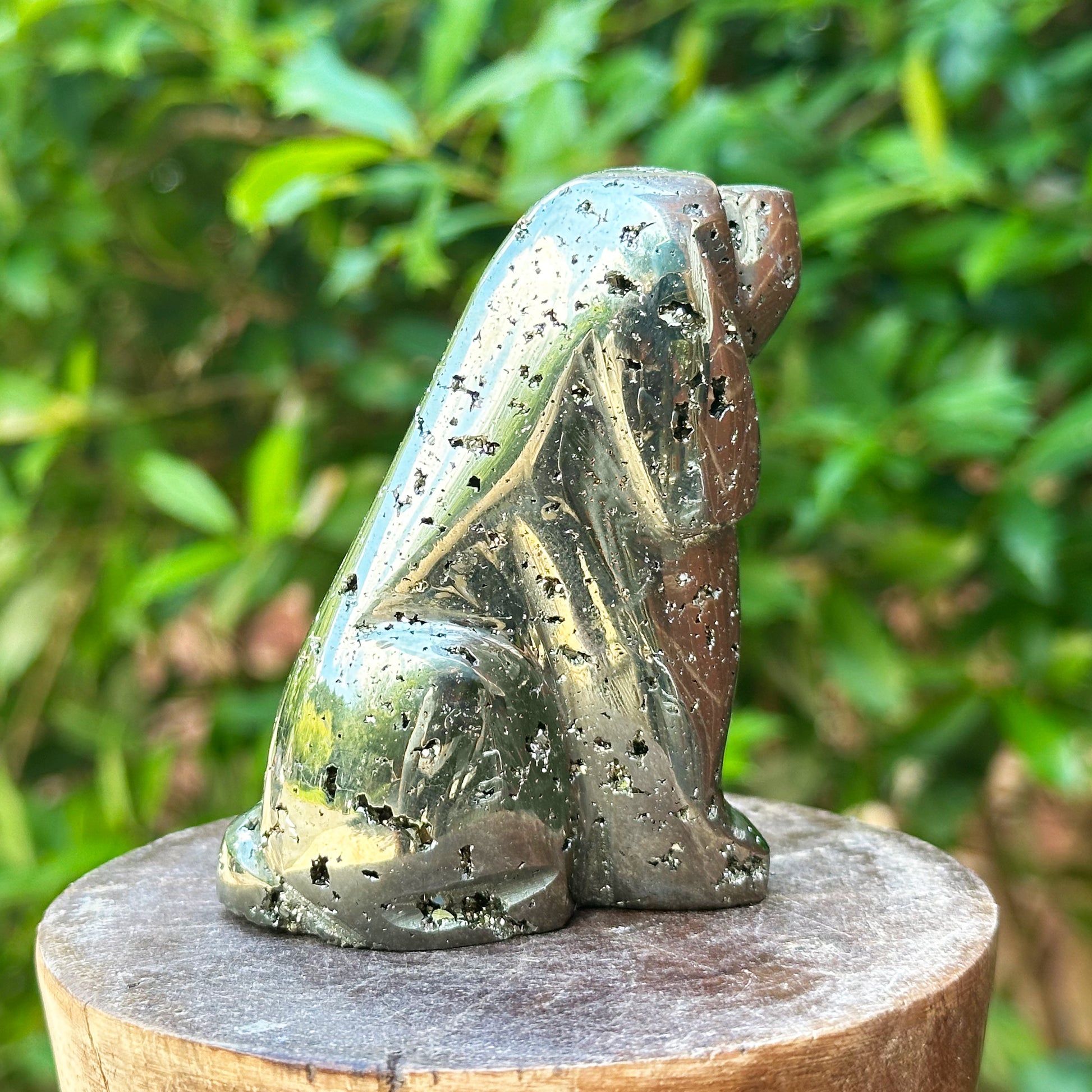 Hand-Carved Pyrite Dog Gemstone Animal Carving - Gem Avenue