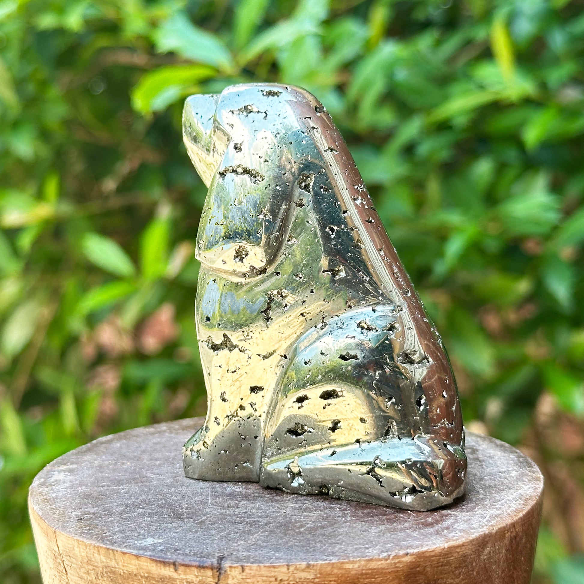 Hand-Carved Pyrite Dog Gemstone Animal Carving - Gem Avenue