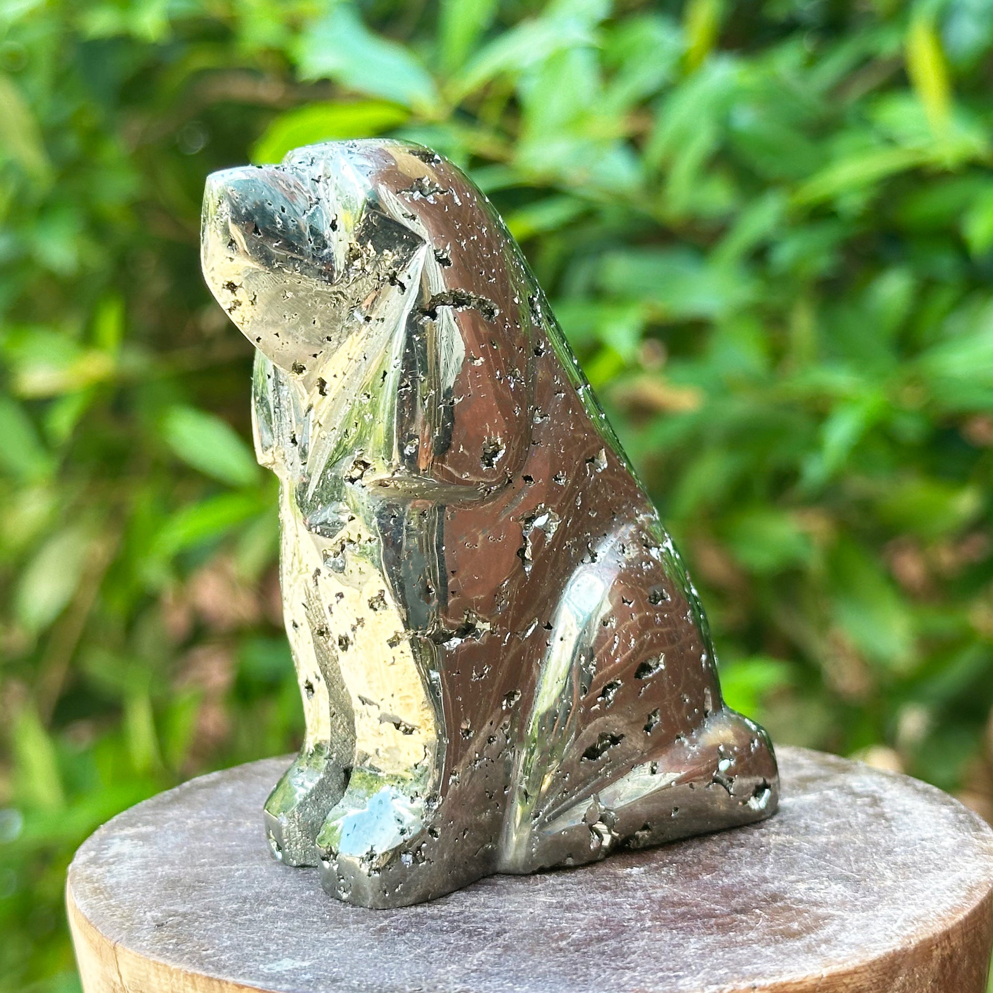 Hand-Carved Pyrite Dog Gemstone Animal Carving - Gem Avenue