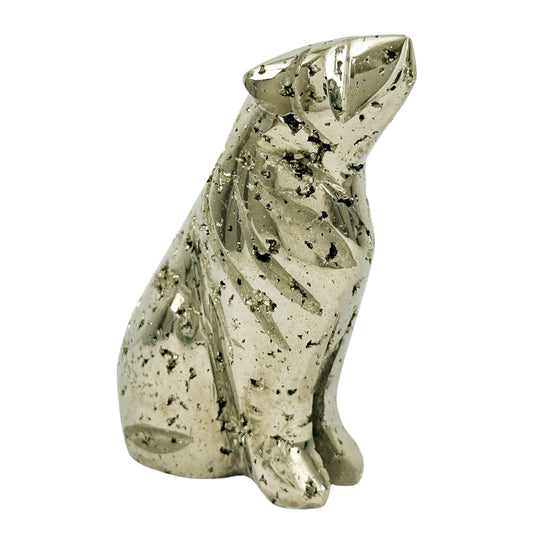 Hand-Carved Pyrite Wolf Crystal Gemstone Carving - Gem Avenue