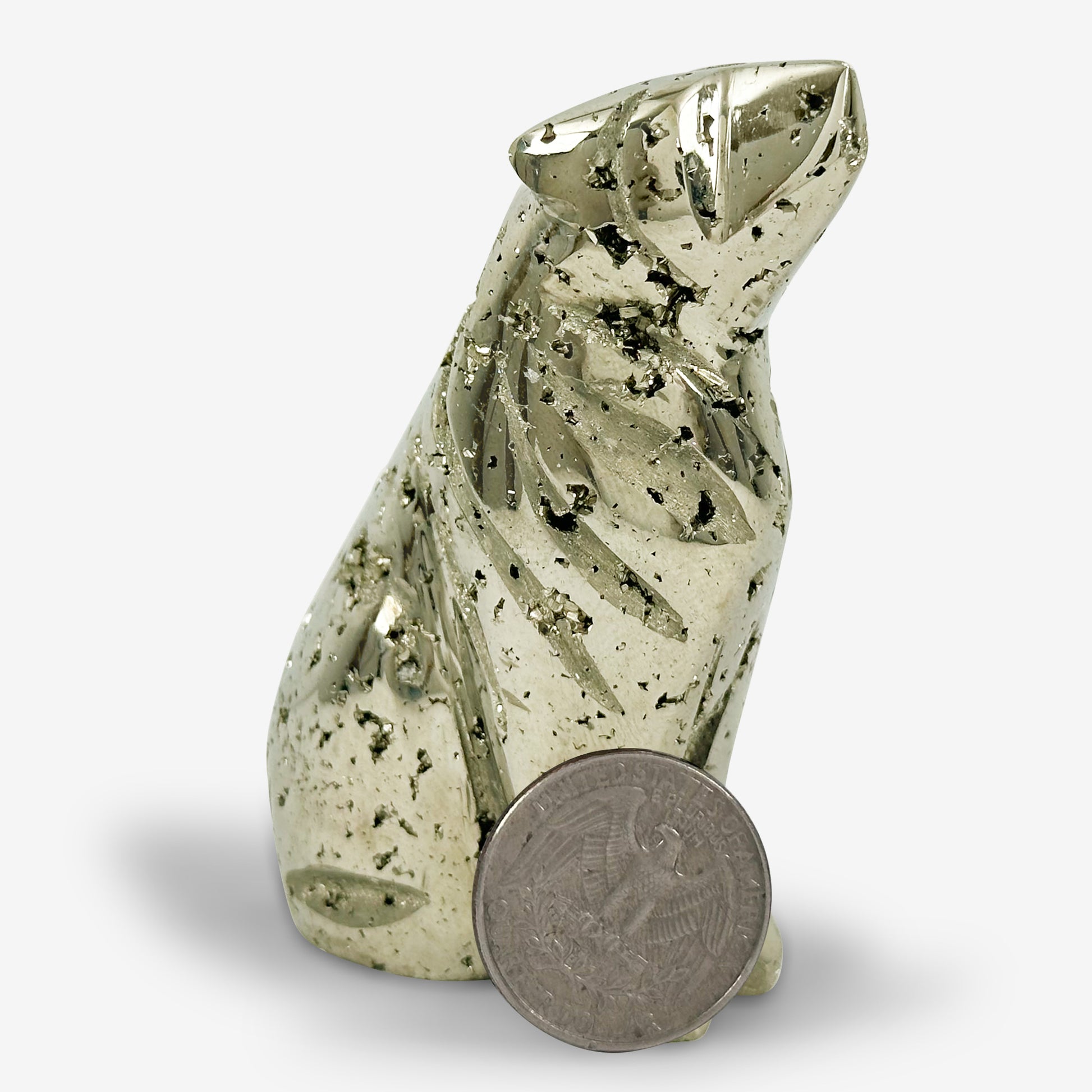 Hand-Carved Pyrite Wolf Crystal Gemstone Carving - Gem Avenue