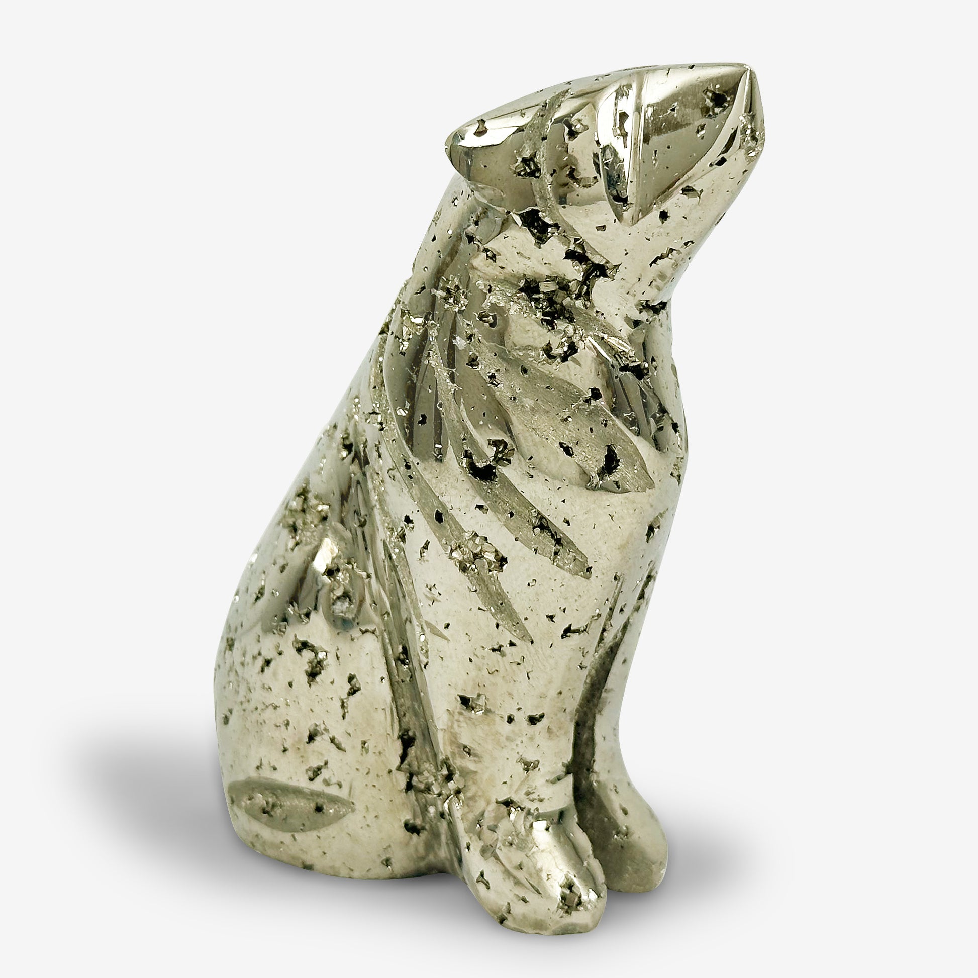 Hand-Carved Pyrite Wolf Crystal Gemstone Carving - Gem Avenue