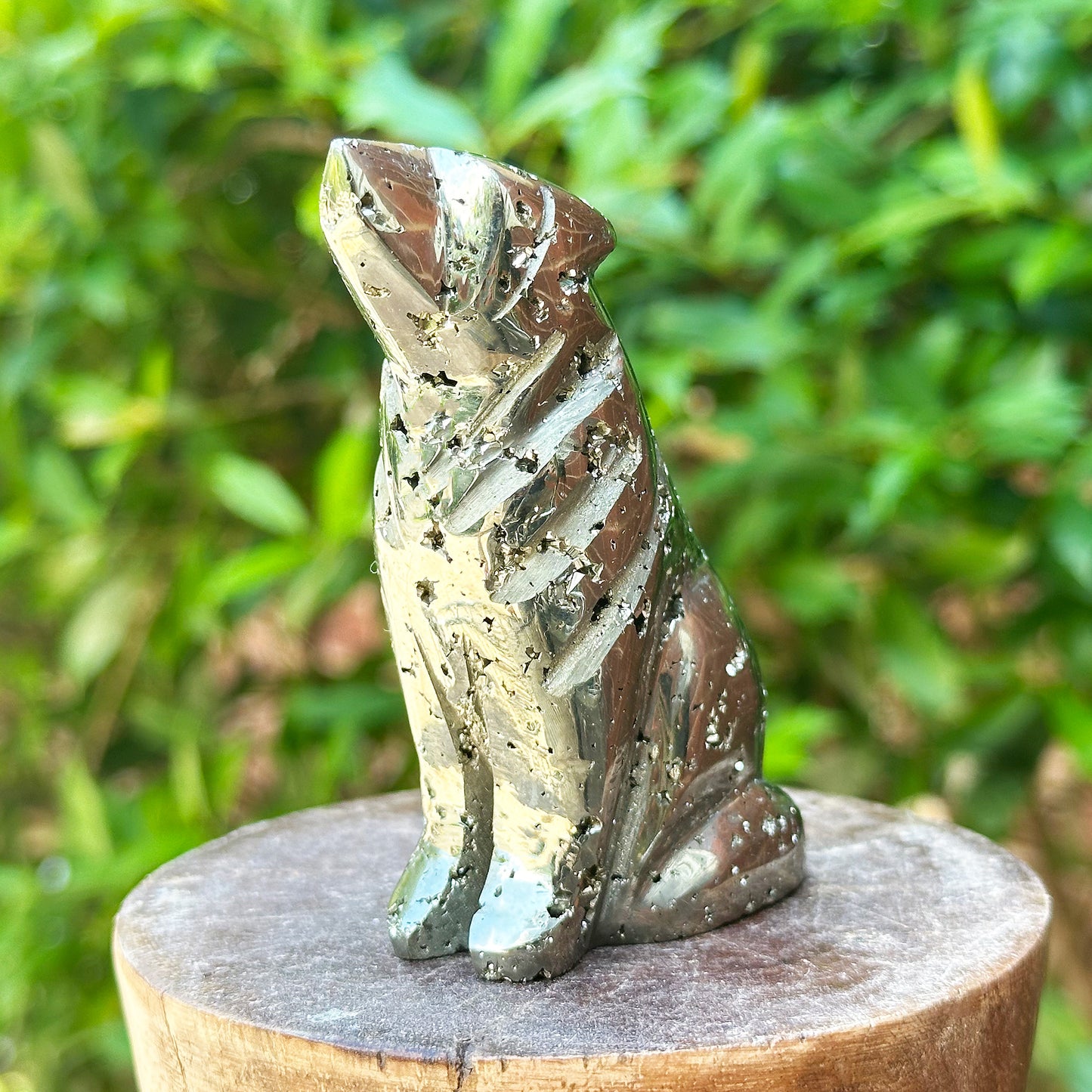 Hand-Carved Pyrite Wolf Crystal Gemstone Carving - Gem Avenue