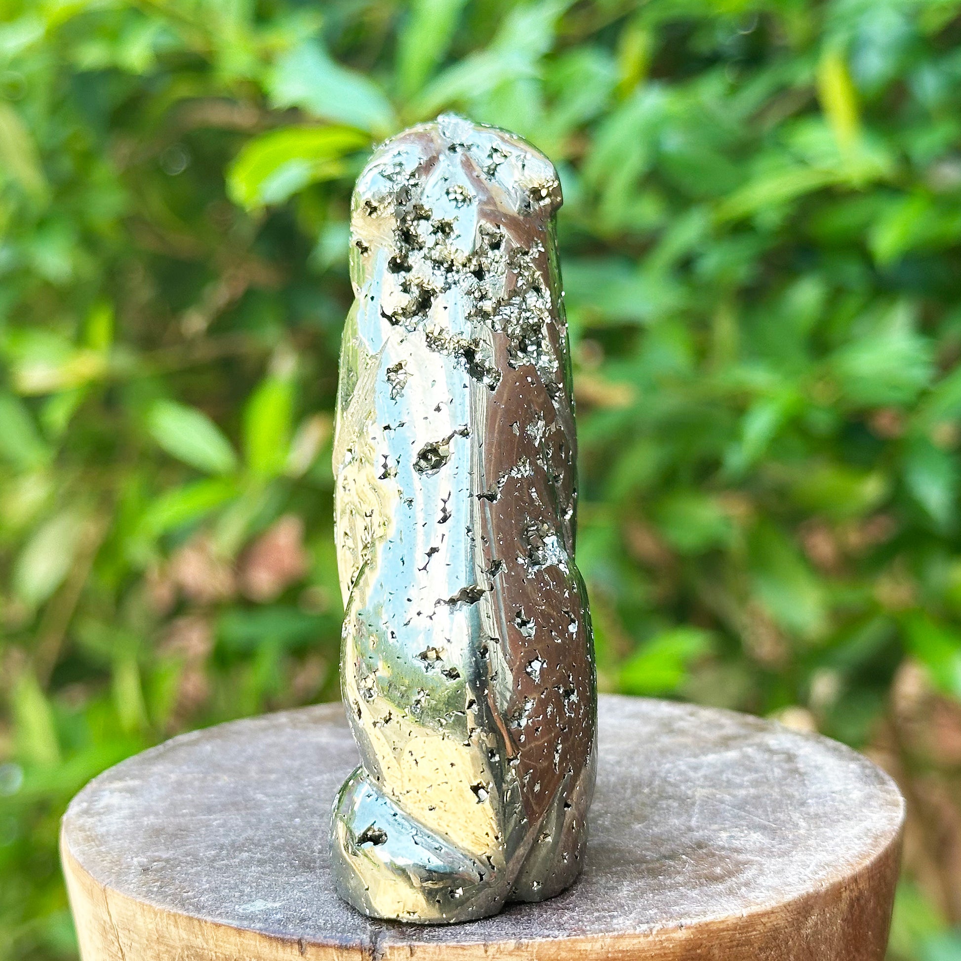 Hand-Carved Pyrite Wolf Crystal Gemstone Carving - Gem Avenue
