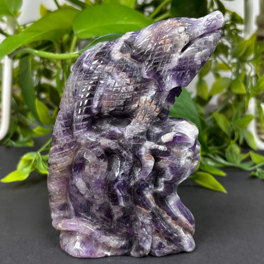 Hand Carved Chevron Amethyst Lizard Figurine Crystal Animal Carving, Healing Stone Decor RAN495