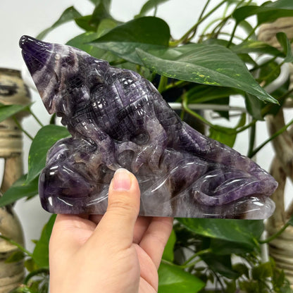 Hand Carved Chevron Amethyst Lizard Animal Carving-RAN496