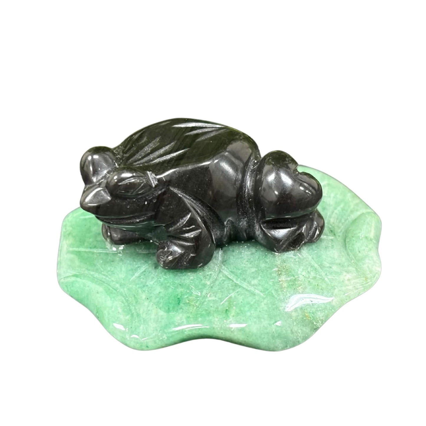 Black Obsidian Frog on Aventurine Lily Pad - RAN500-A