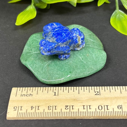 Lapis Lazuli Frog on Aventurine Lily Pad - RAN500-B