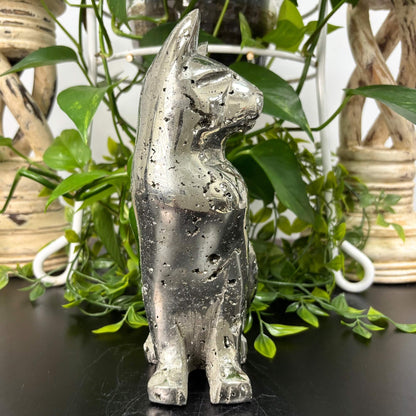 8.5 Inch Pyrite Cat Figurine Hand Carved Natural Crystal from Peru for Home Decor & Display - RAN502