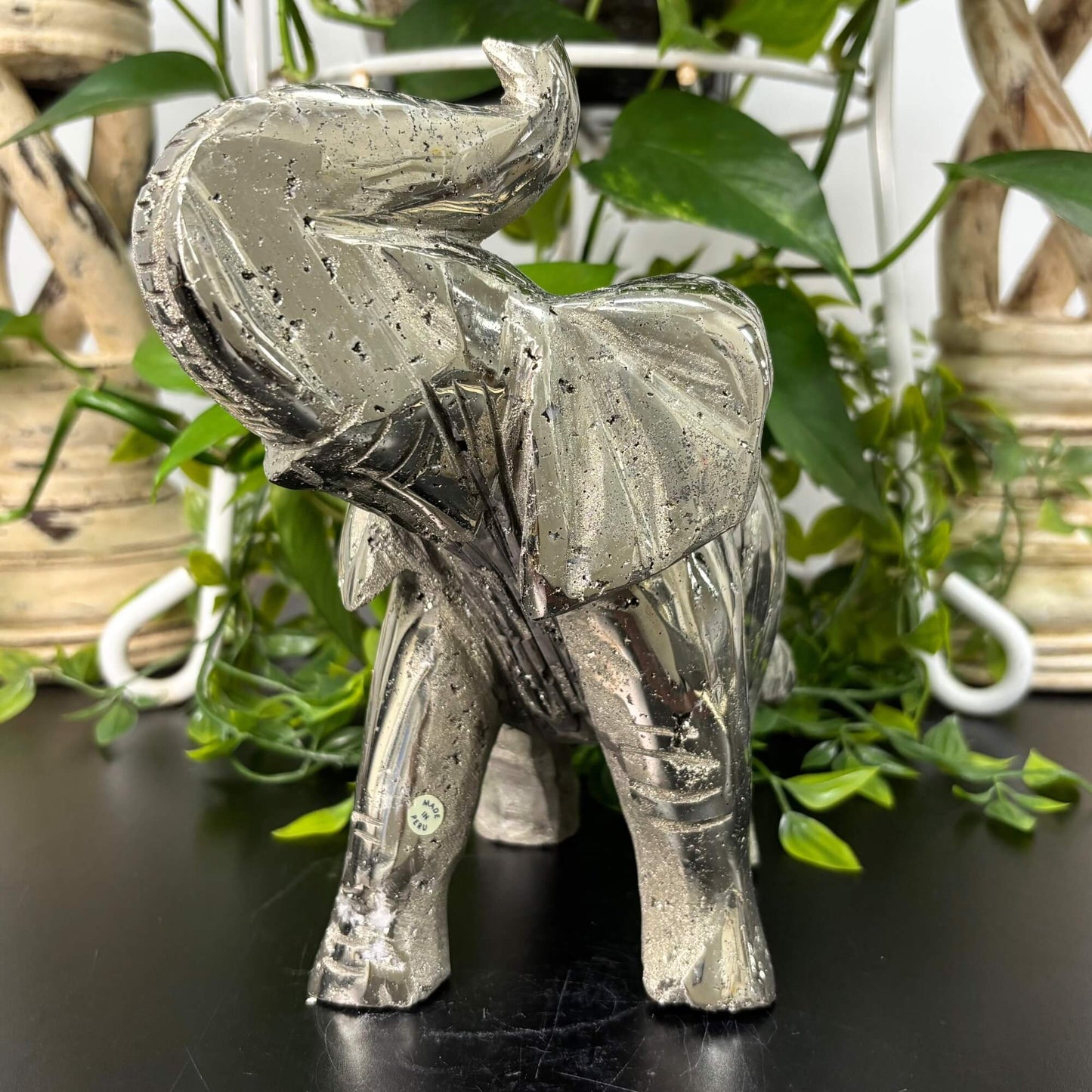 8" Pyrite Elephant Hand Carved from Peru - RAN503