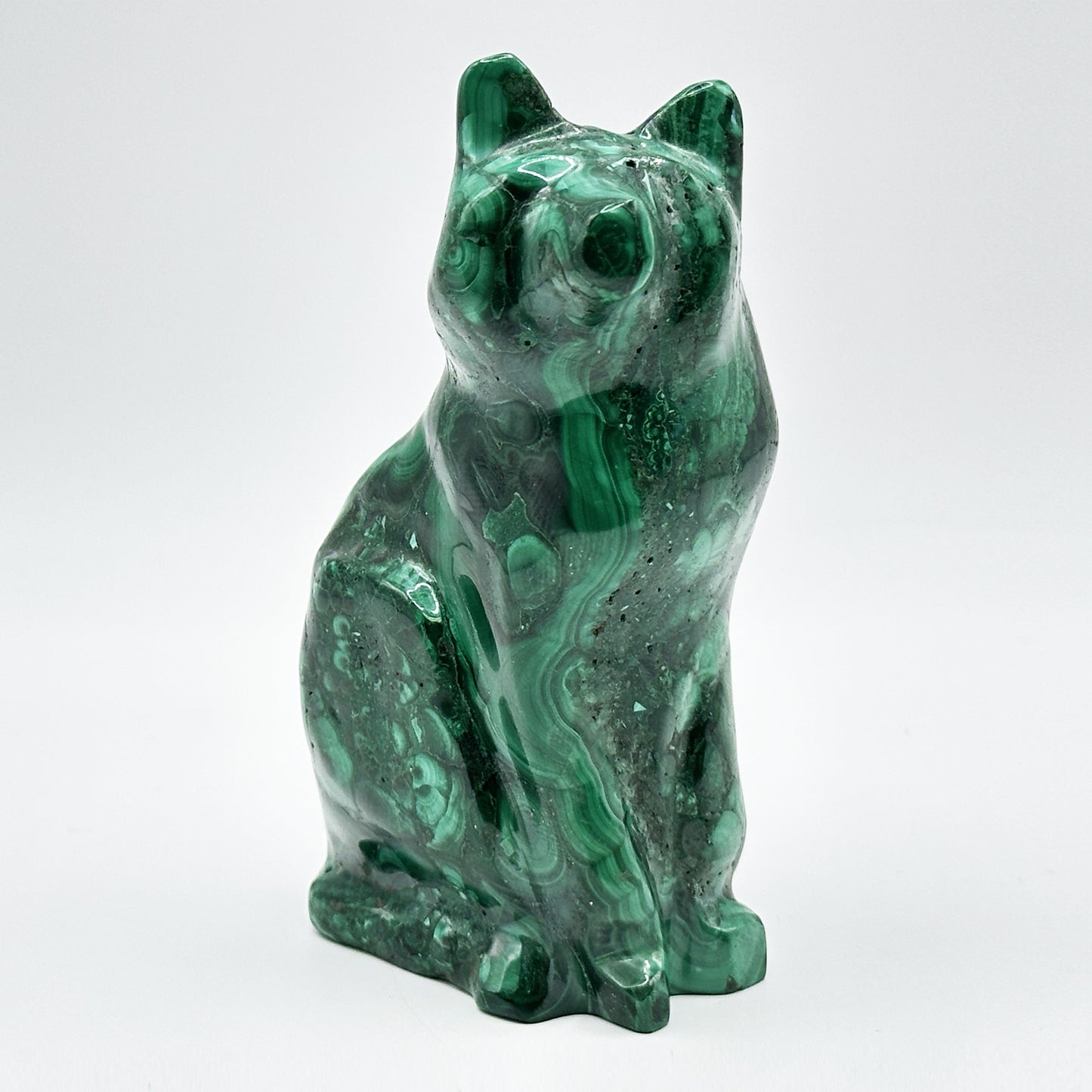 Natural Malachite Cat Carving - Gem Avenue
