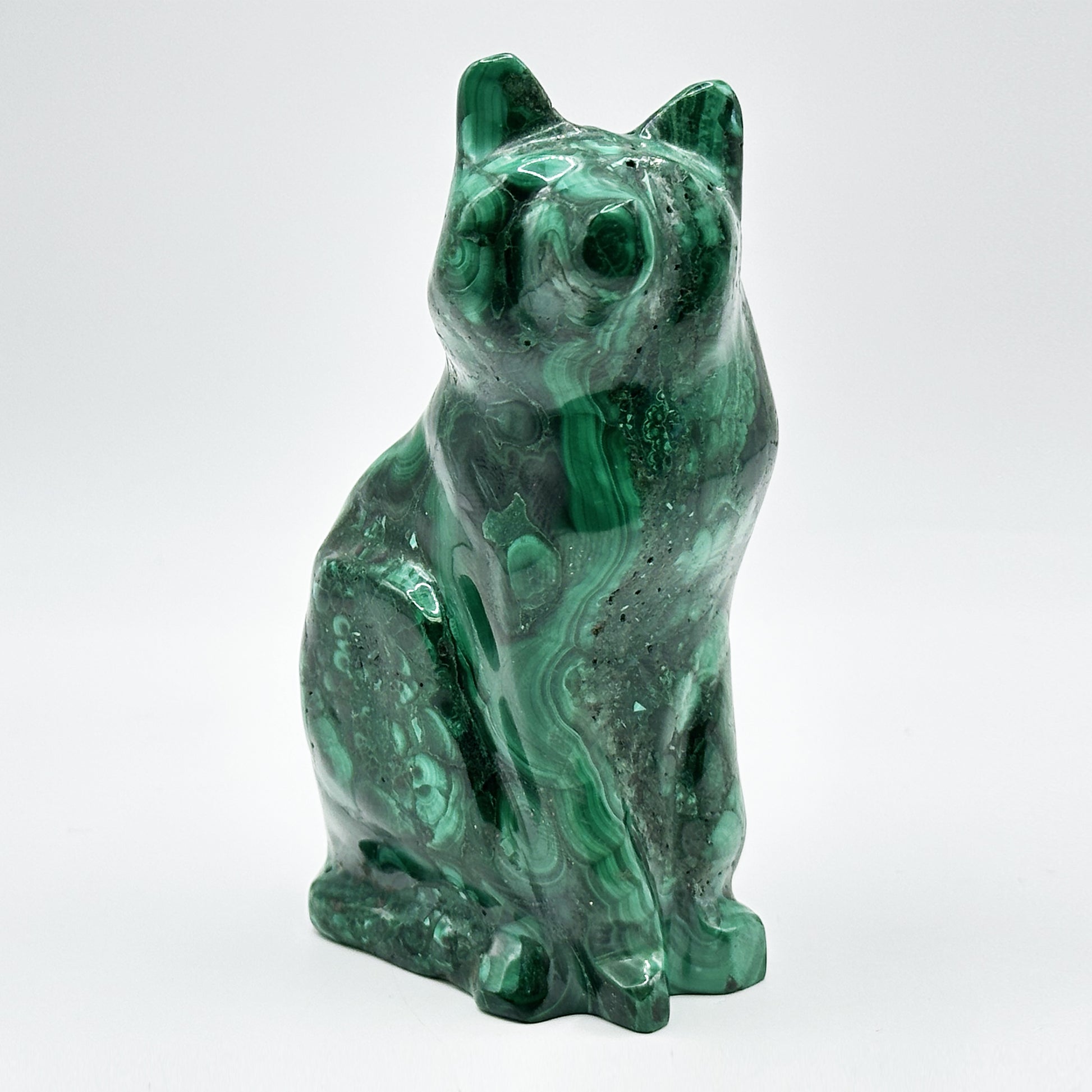 Natural Malachite Cat Carving - Gem Avenue