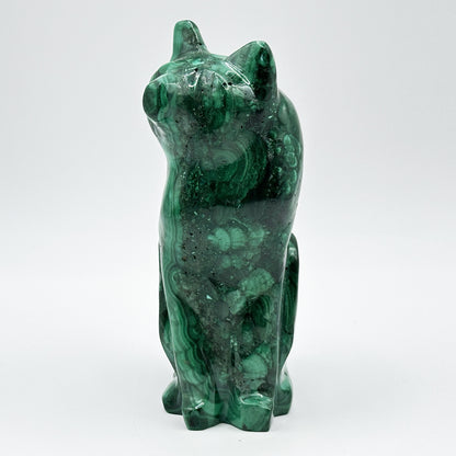 Natural Malachite Cat Carving - Gem Avenue