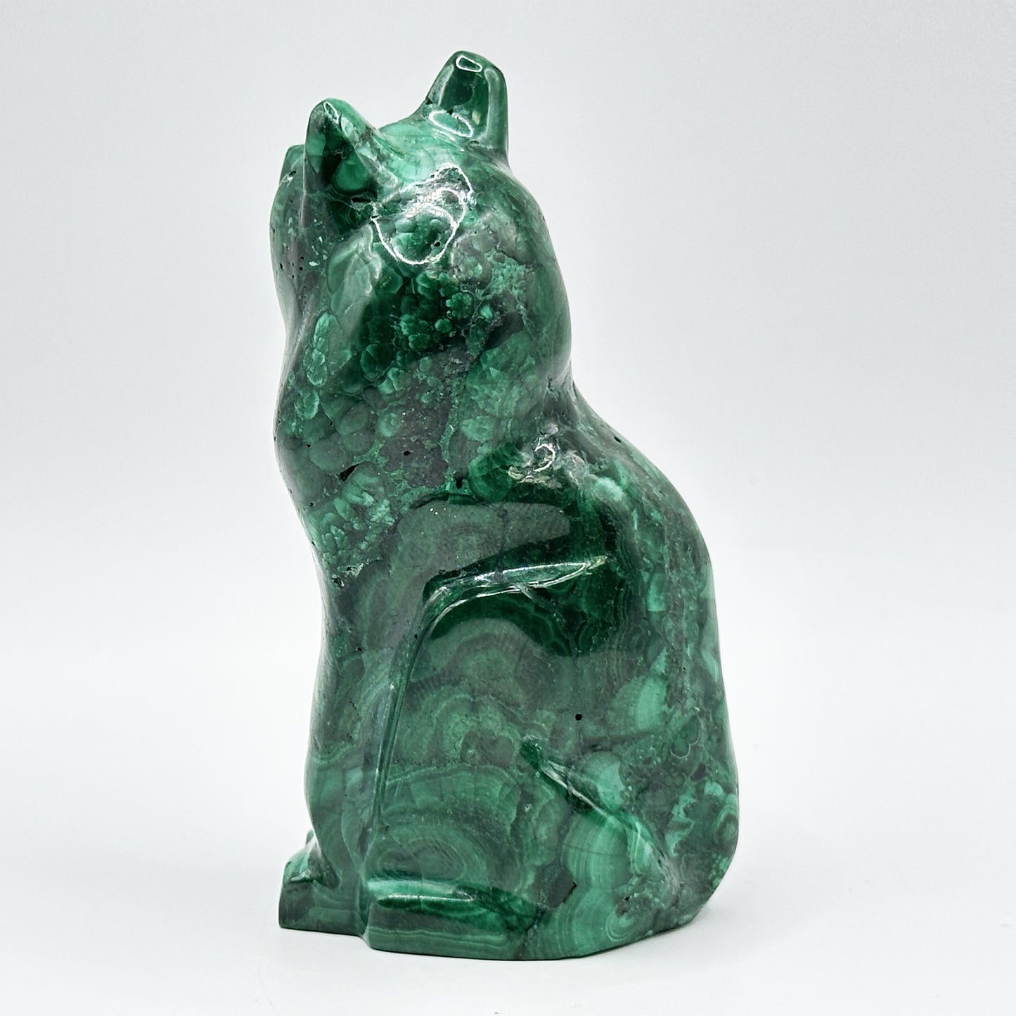 Natural Malachite Cat Carving - Gem Avenue