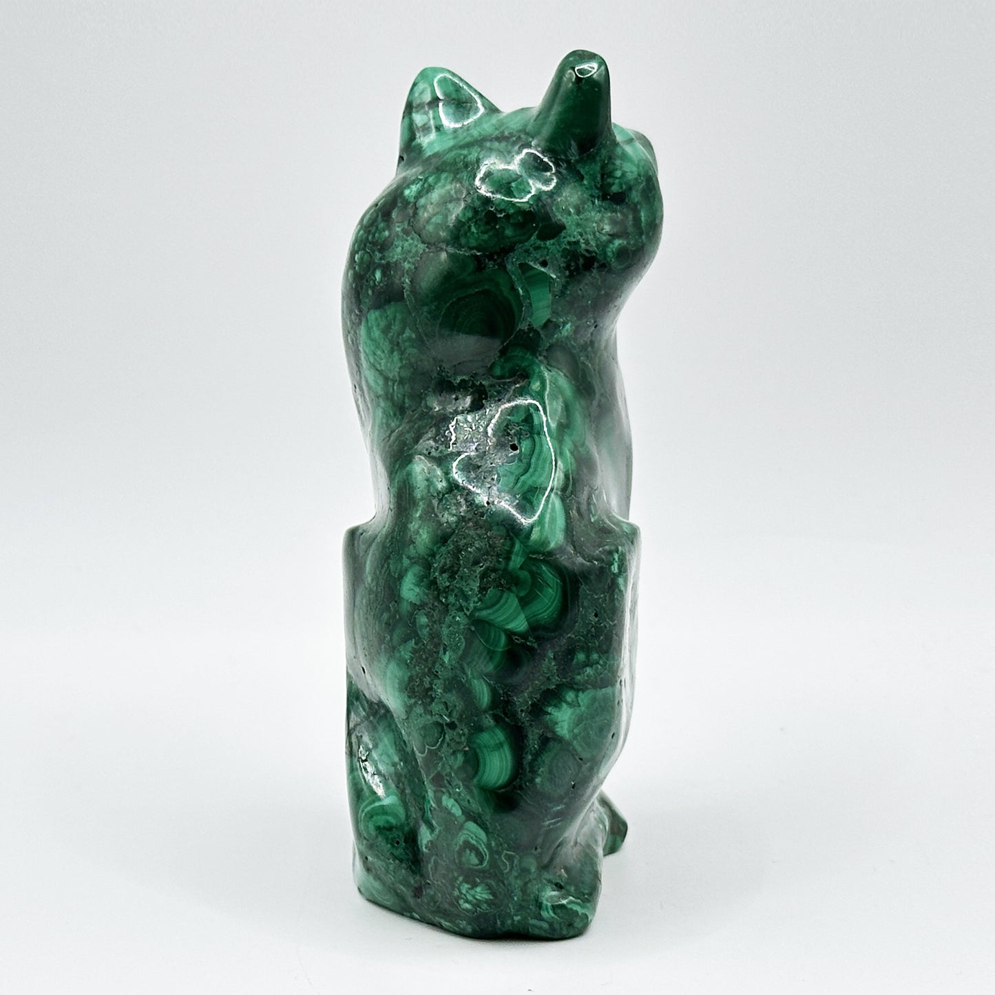 Natural Malachite Cat Carving - Gem Avenue
