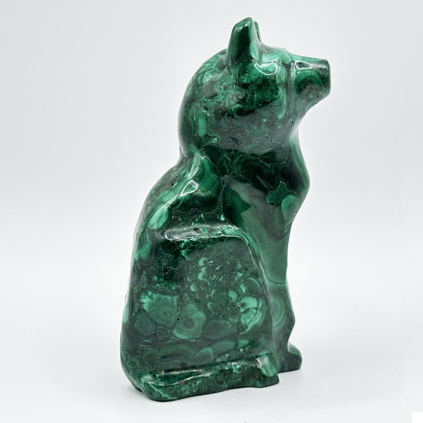 Natural Malachite Cat Carving - Gem Avenue