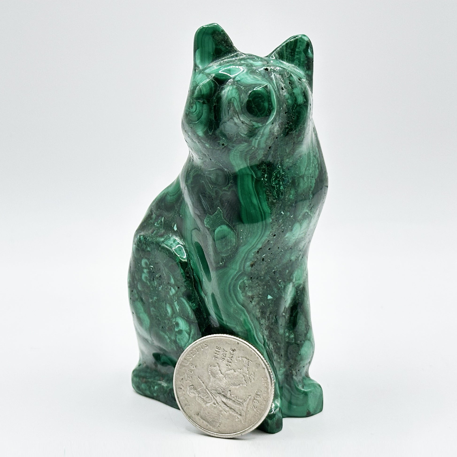 Natural Malachite Cat Carving - Gem Avenue