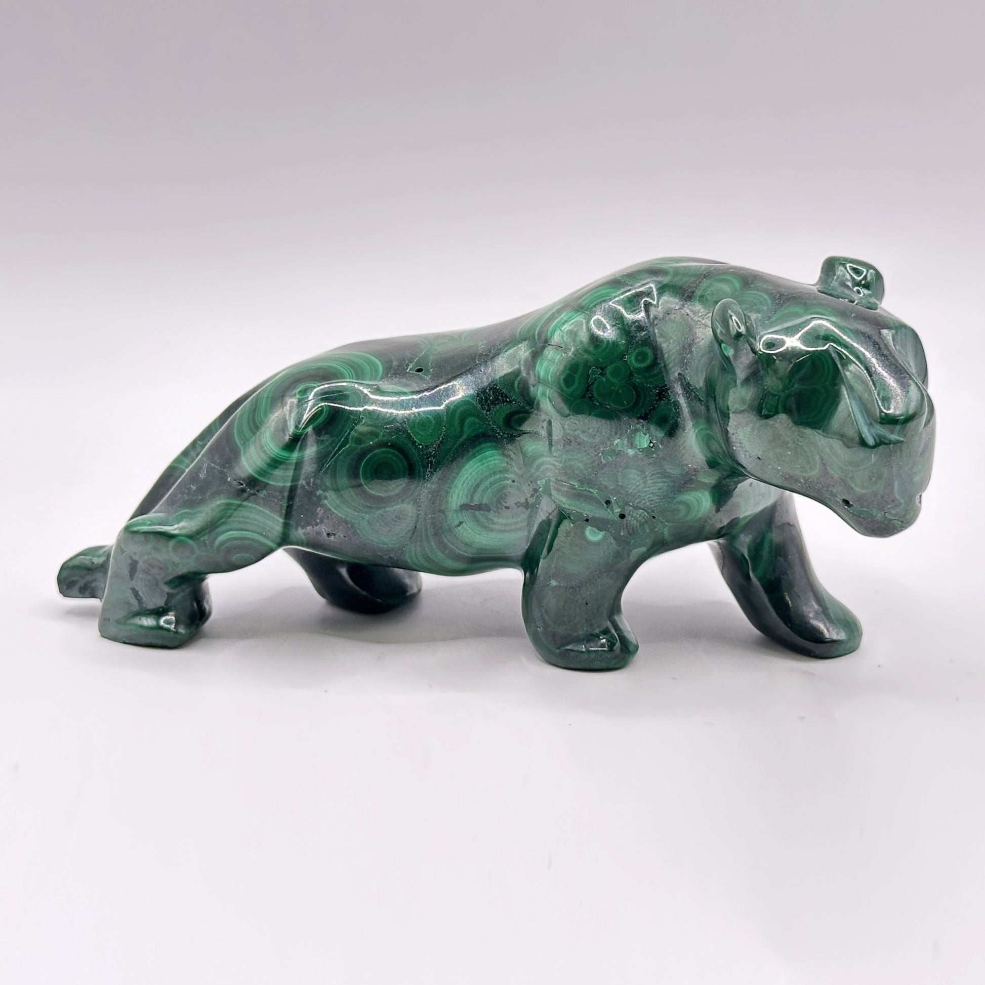 Natural Malachite Panther Carving - Gem Avenue