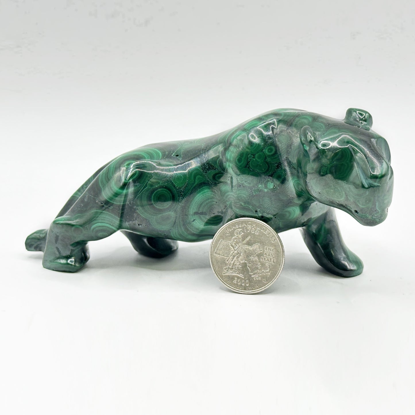 2" Natural Malachite Panther Carving from Congo Hand-Carved Green Crystal Animal Figurine for Strength & Décor - RAN515