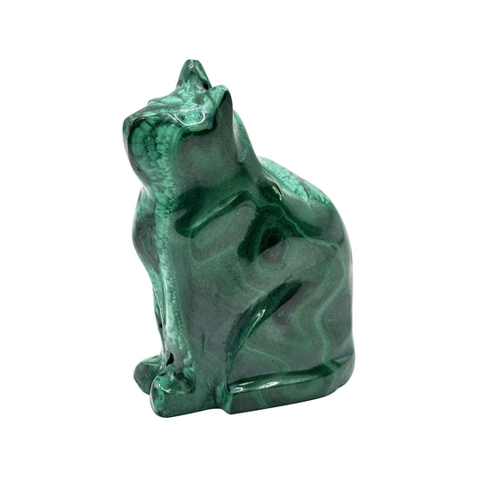 Natural Malachite Cat Carving - Gem Avenue