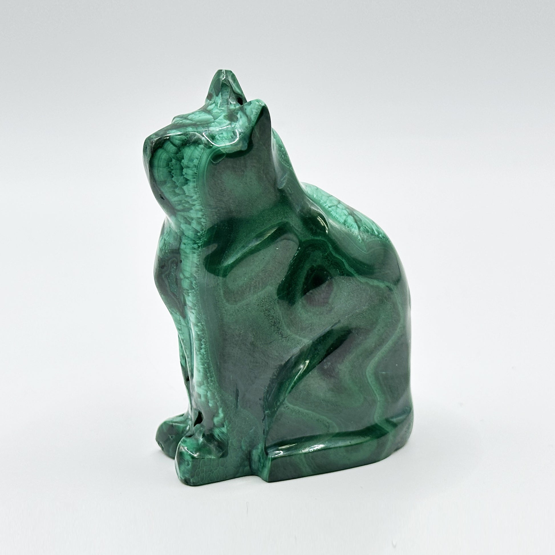 Natural Malachite Cat Carving - Gem Avenue