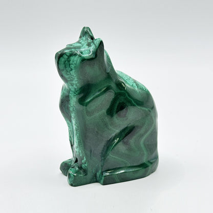 Natural Malachite Cat Carving - Gem Avenue