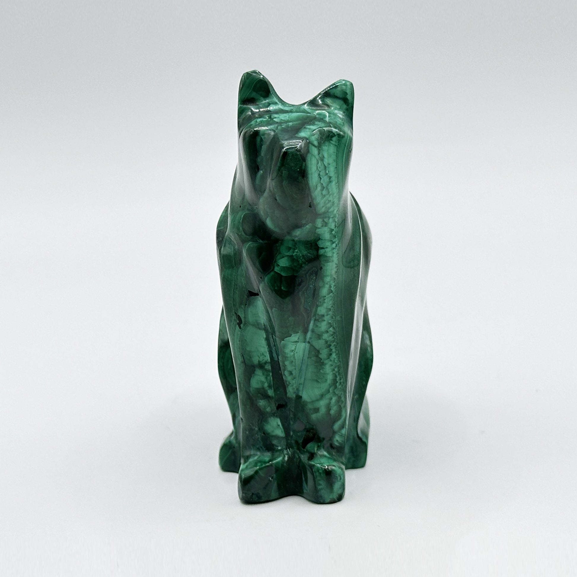 Natural Malachite Cat Carving - Gem Avenue