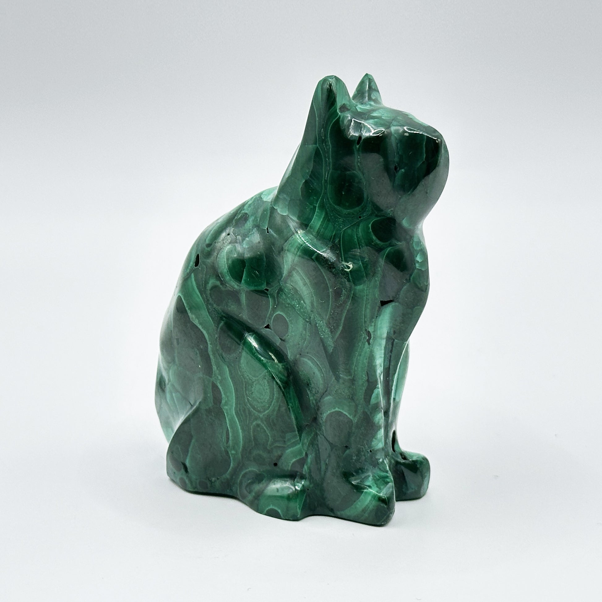 Natural Malachite Cat Carving - Gem Avenue