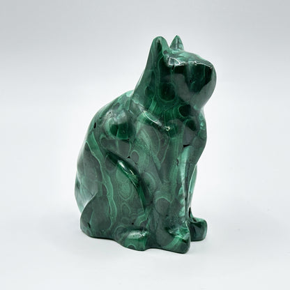 Natural Malachite Cat Carving - Gem Avenue