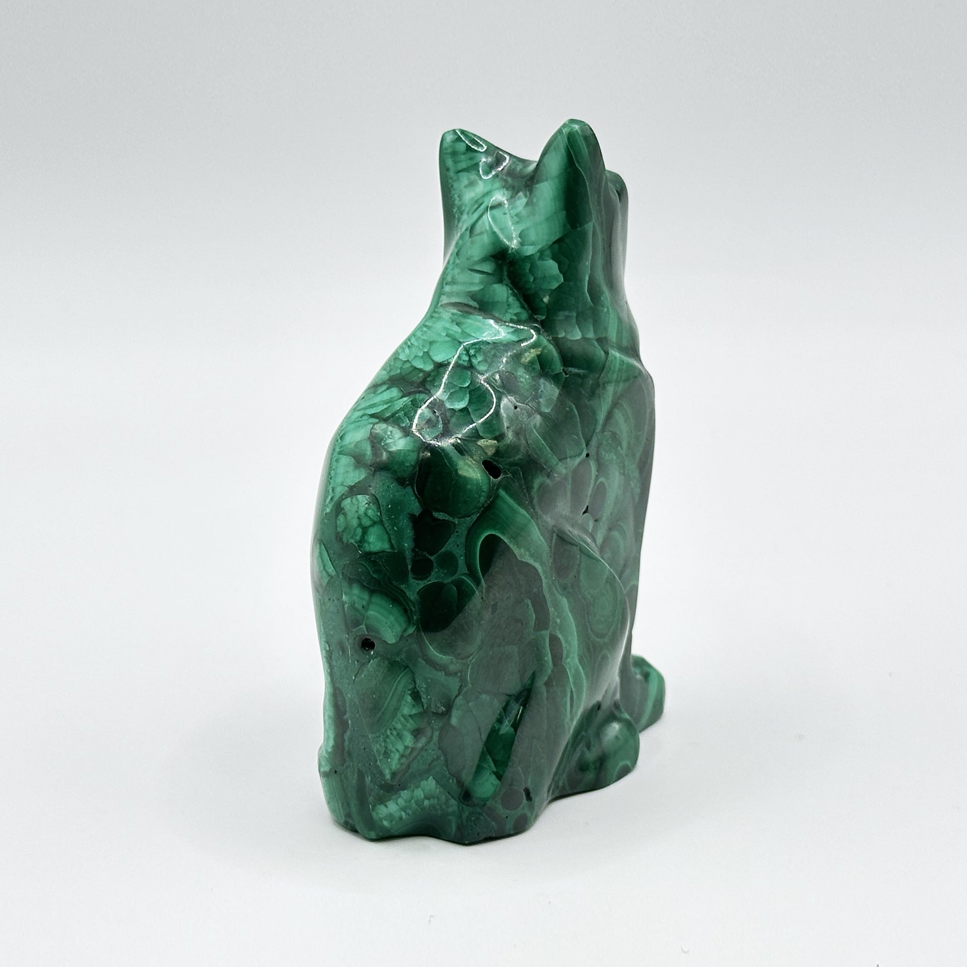 Natural Malachite Cat Carving - Gem Avenue