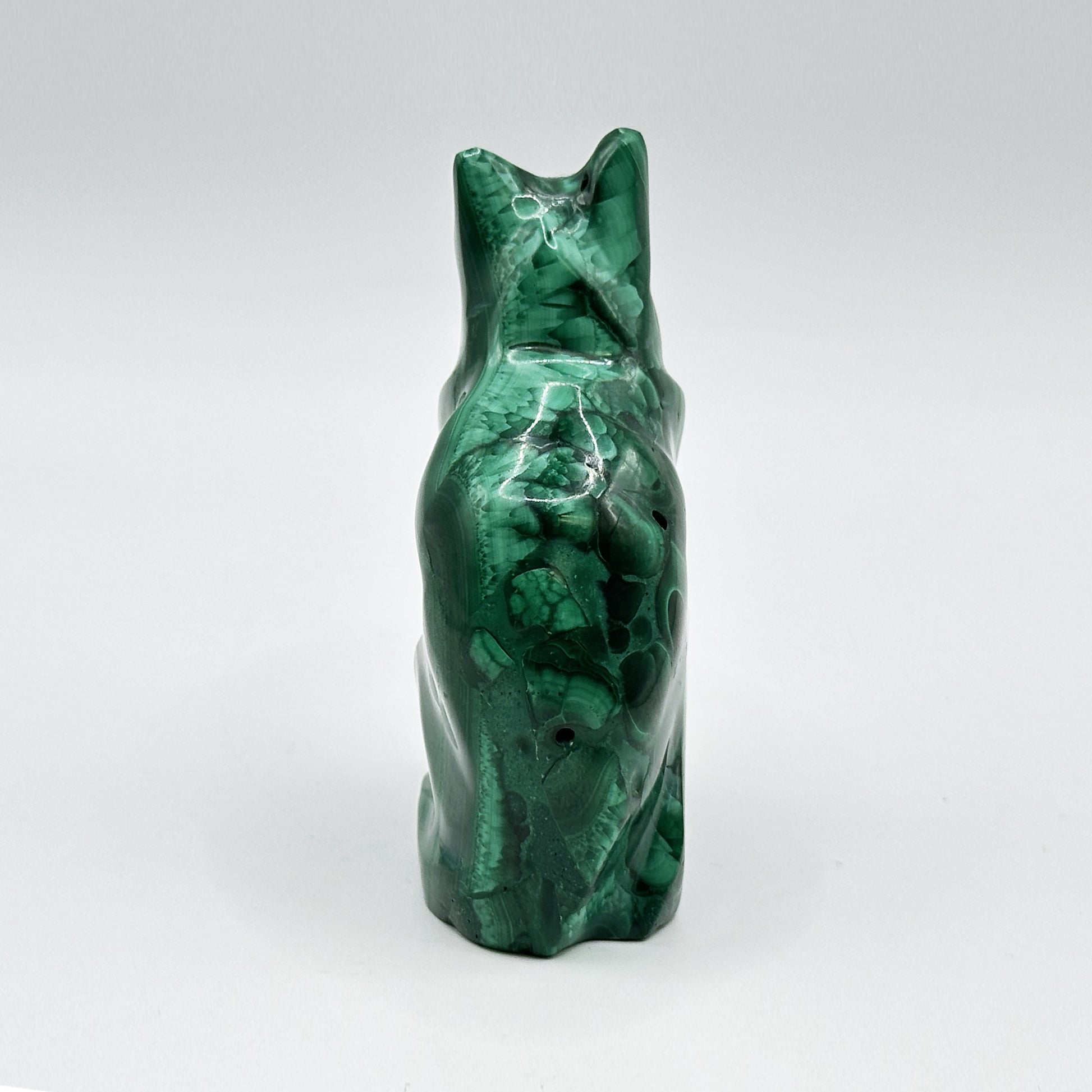 Natural Malachite Cat Carving - Gem Avenue