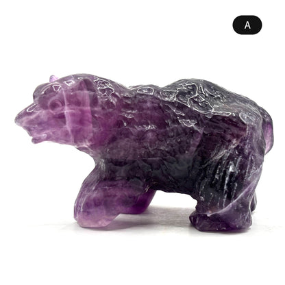 Hand Carved Purple Fluorite Crystal Bear Figurine for Healing, Meditation, Focus & Unique Home Decor - RAN526