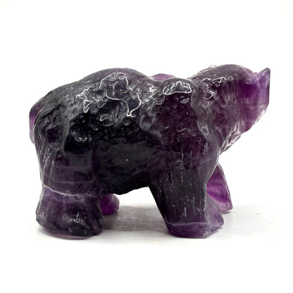 Hand Carved Purple Fluorite Crystal Bear Figurine for Healing, Meditation, Focus & Unique Home Decor - RAN526