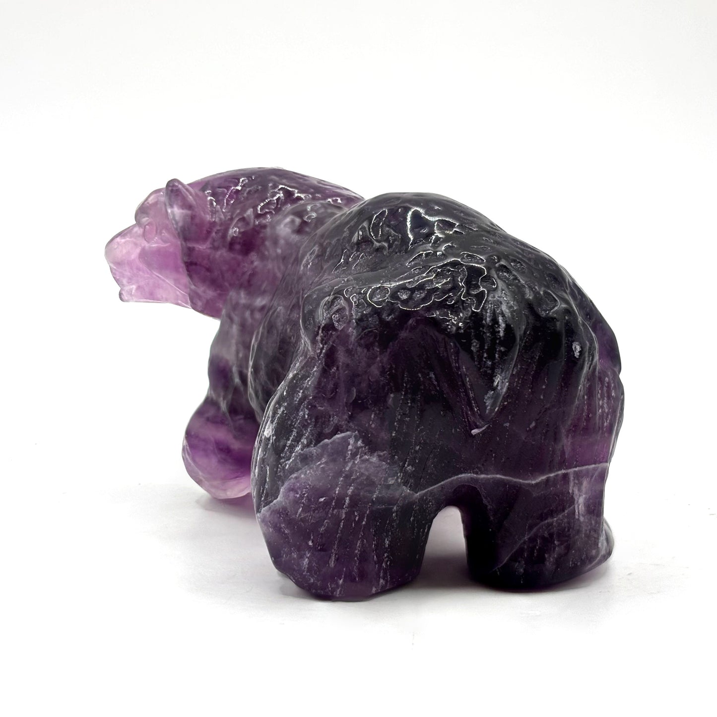 Hand Carved Purple Fluorite Crystal Bear Figurine for Healing, Meditation, Focus & Unique Home Decor - RAN526