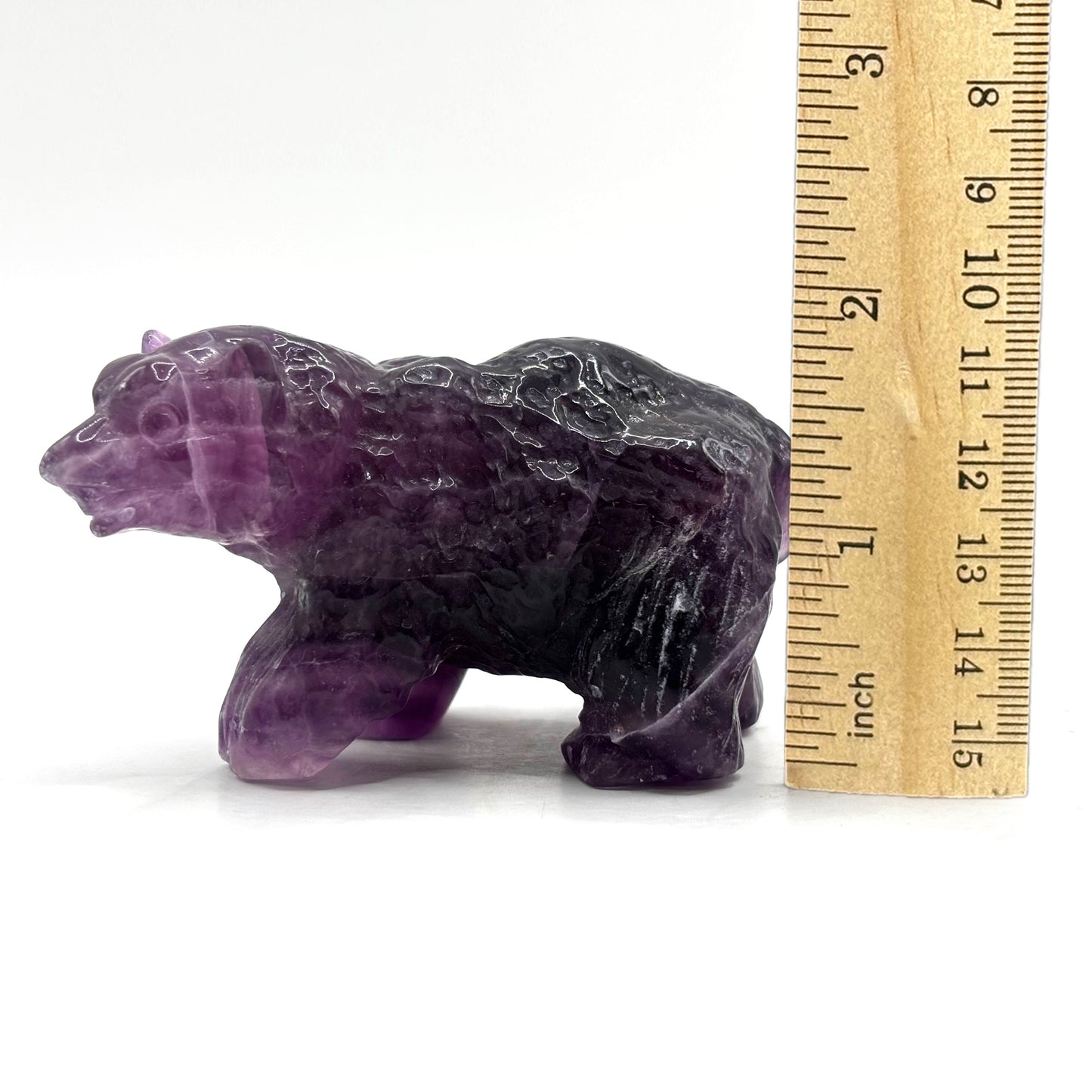 Hand Carved Purple Fluorite Crystal Bear Figurine for Healing, Meditation, Focus & Unique Home Decor - RAN526